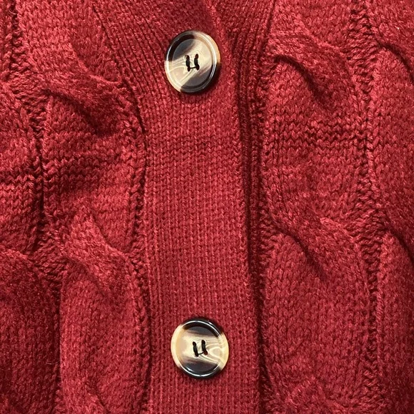 Women's Red Cable Knit Cardigan Sweater - Picture 2 of 7